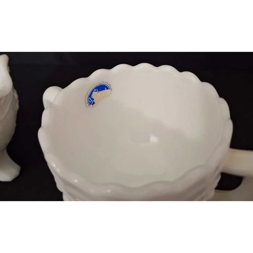 Vintage Imperial Milk Glass Grape & Leaf 3 Toed Open Sugar and Creamer